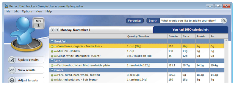 The Perfect Diet Tracker for Windows. Software to help you keep a daily food and exercise diary.