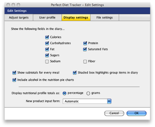 Display options tab