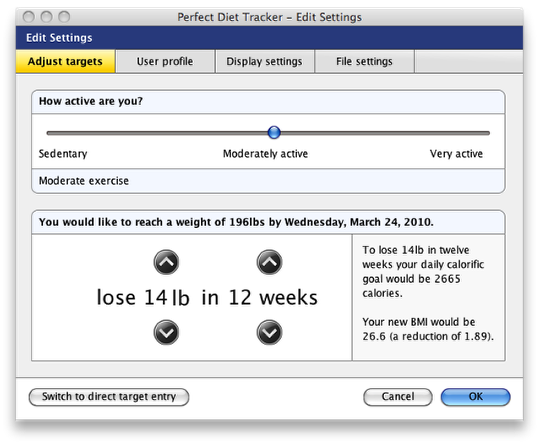 Adjust targets tab